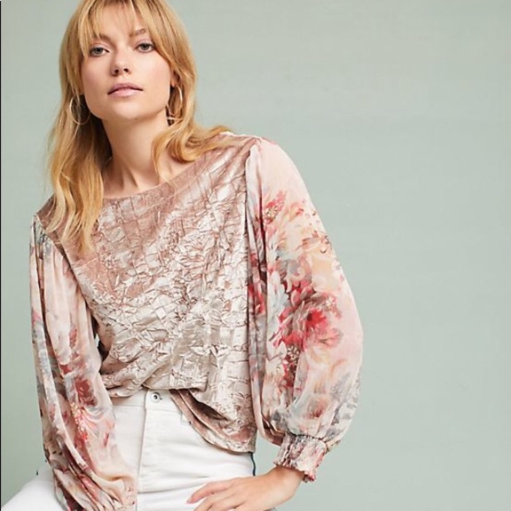 ANTHROPOLOGIE Meadow Rue floral sleeved top